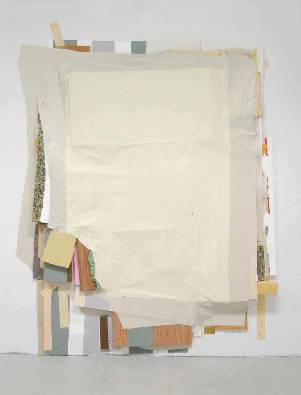 'Bedroom Wall'
6 x 10.5ft Acrylic, wood, fabric, foam, paper, graphite, vinyl, and plastic on wall. 2010