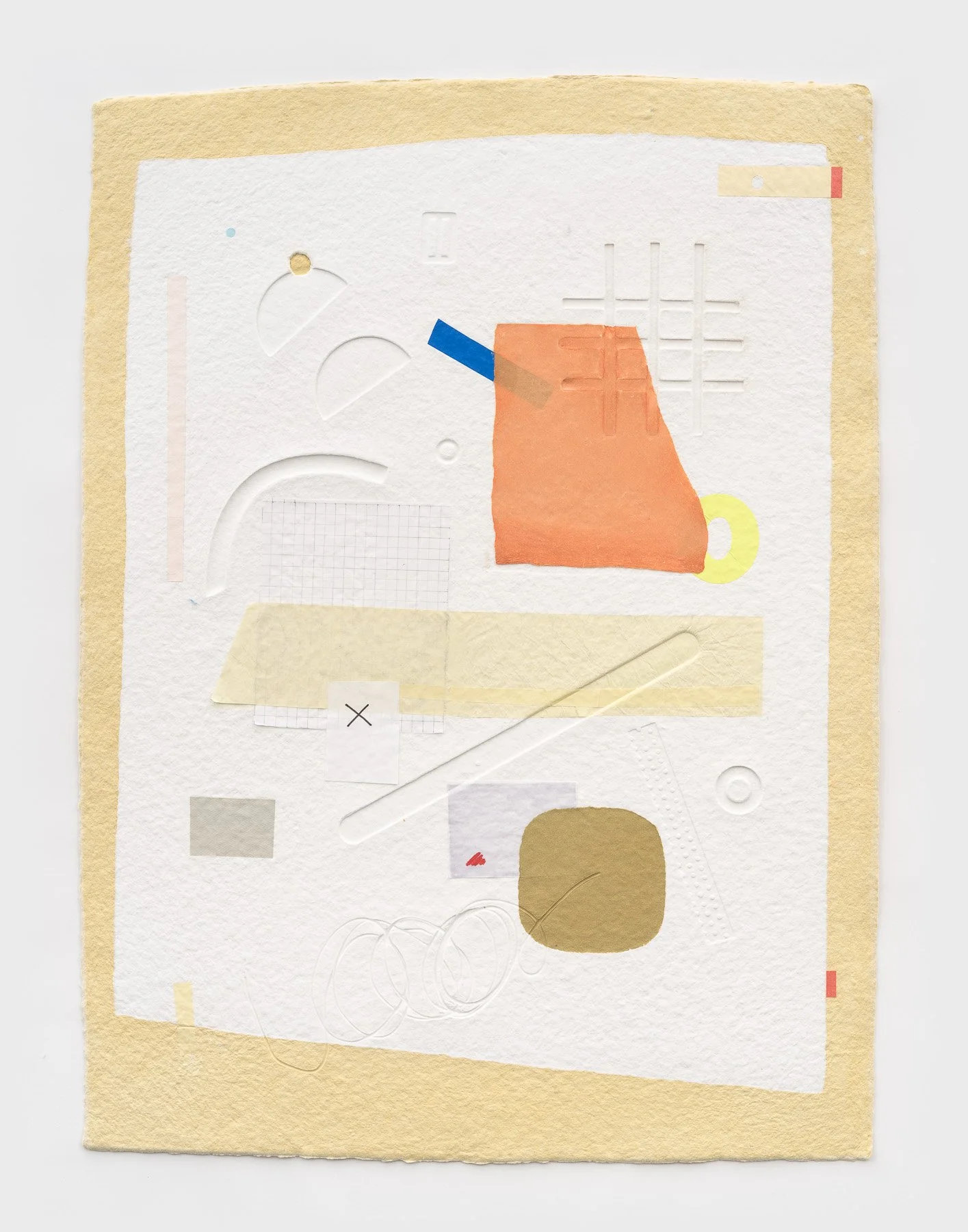 'Finding Form (Yellow 2)'
21.5 x 29.5in
Embossed cotton, found paper collage, and marker
2024