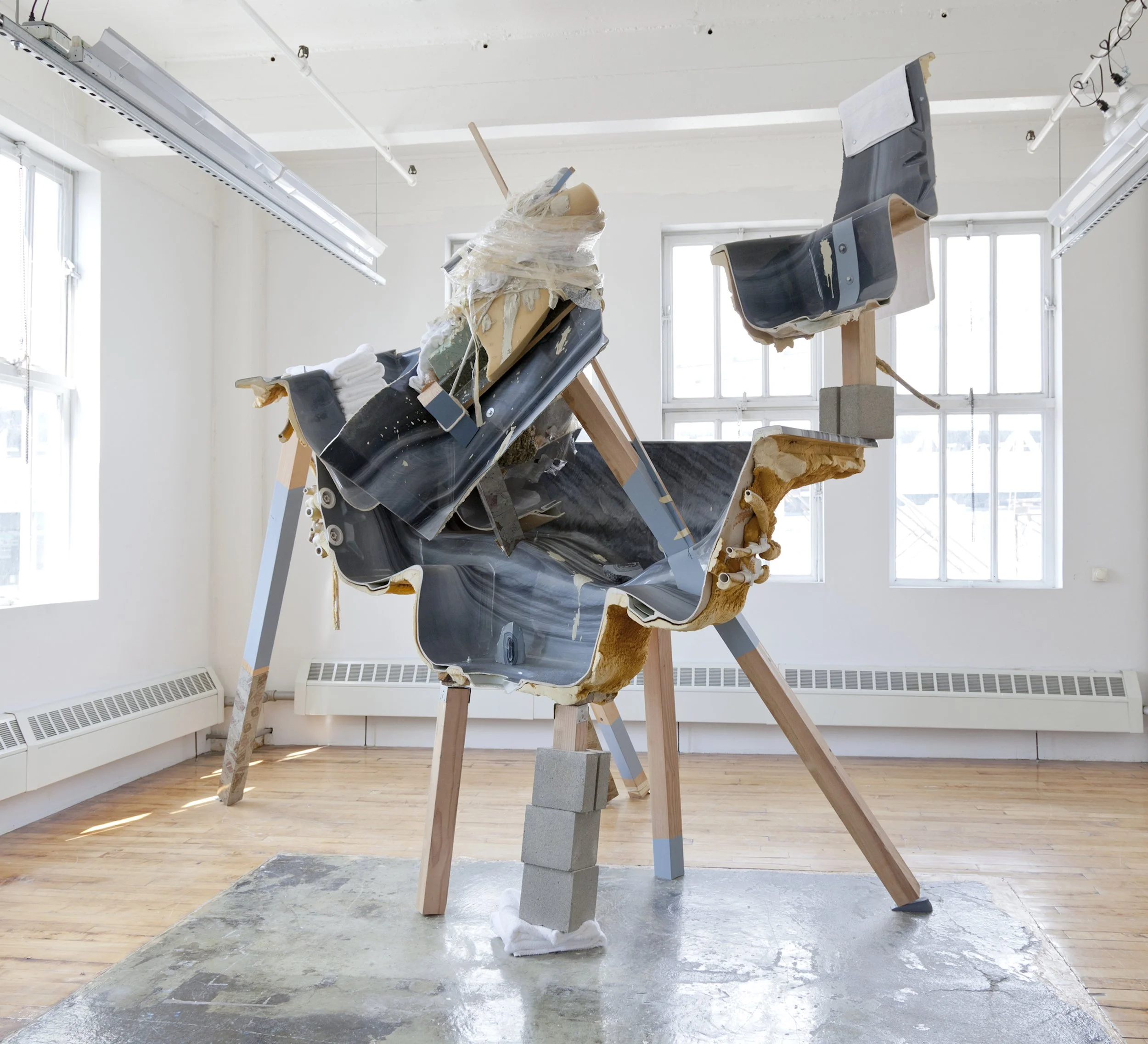 'Blue Eyes, Heavy Bluffs'
12 x 8 x 11ft Acrylic, fiberglass, wood, linoleum, towels, plaster, foam, tape, cinder blocks, and faux geode bookends. 2012