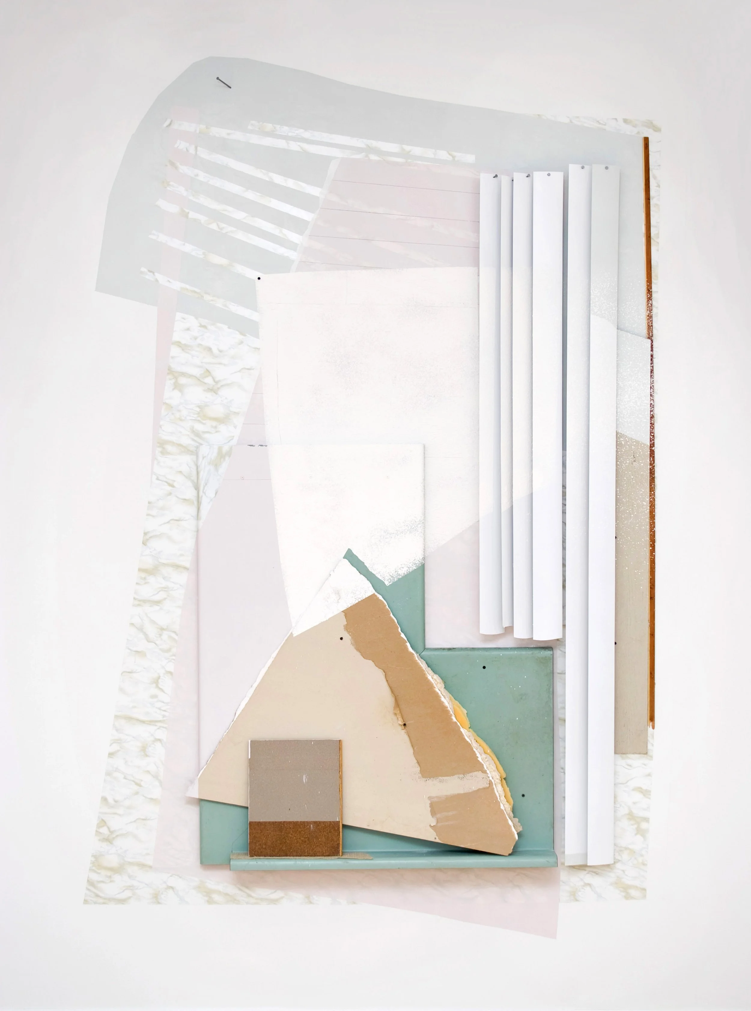 'Tear Peak'
6.5 x 10 ft Acrylic, vinyl, plaster, nails, wood, drywall, foam, laminate, and vertical blinds on wall. 2011