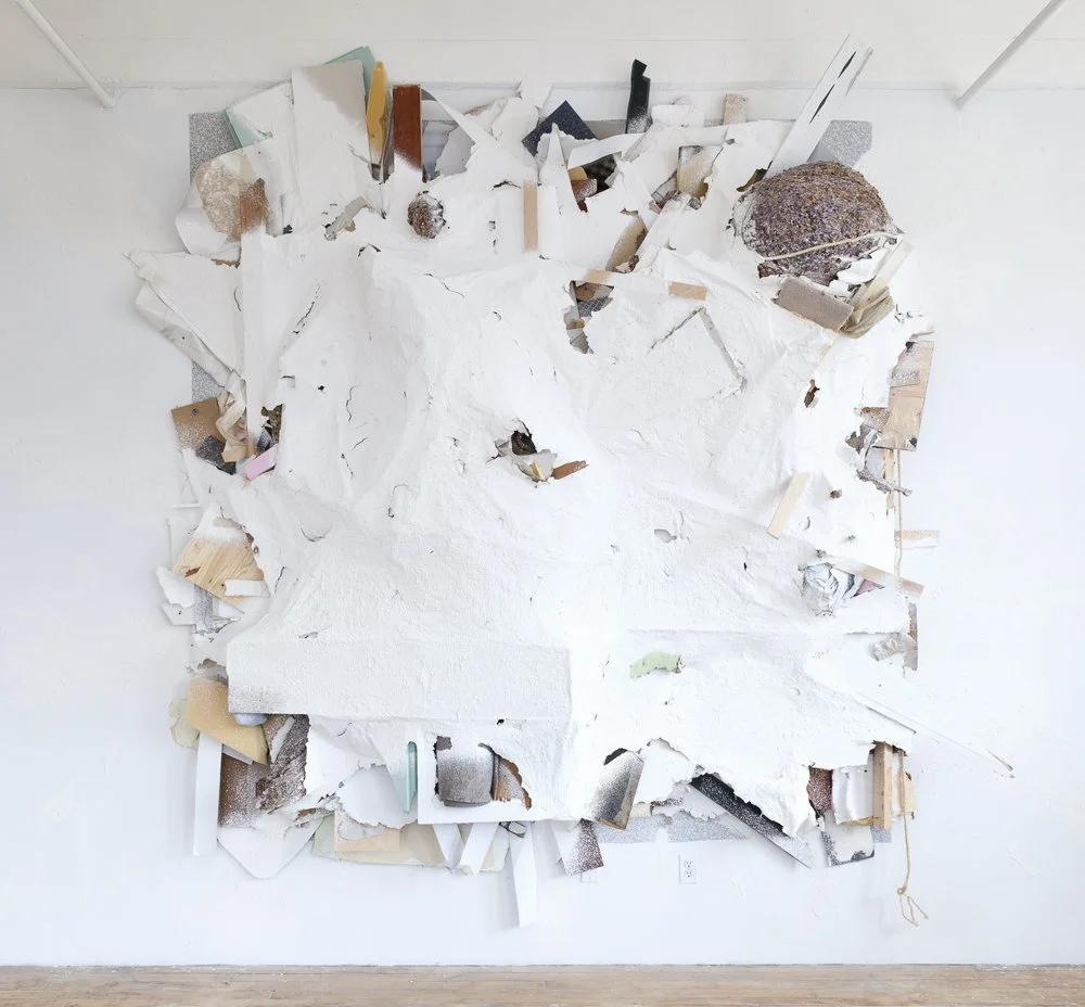 'A Night’s Mission'
14 x 12 x 2ft Vinyl, wood, foam, plastic, carpet, paper, glue, rope, drywall spray, linoleum, and acrylic on wall. 2012