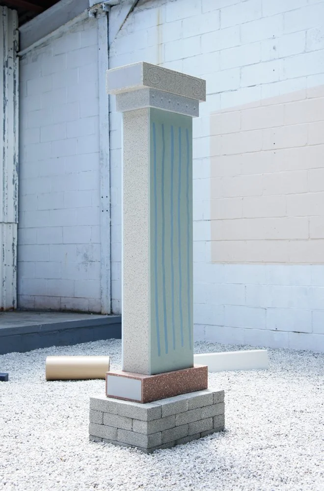 'Tableau', 70 x 19 x 10 in.,  
Solid surface and epoxy, cinder blocks, wood. 2021.