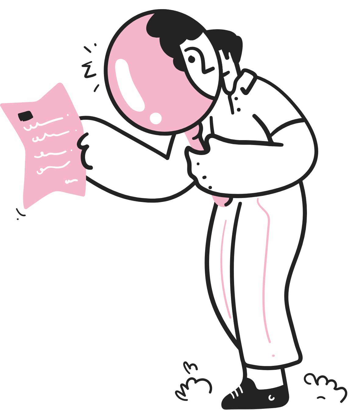 Person holding a pink phone and taking a selfie while happily smiling and making a peace sign.