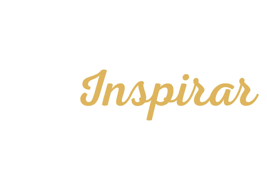 Imagem com uma ilustração de uma lâmpada ao lado da palavra  Inspirar escrita em letras cursivas douradas.