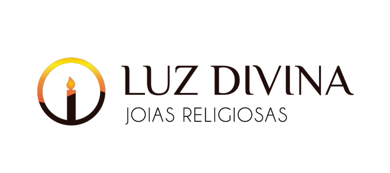 Logo com uma vela acesa ao lado do texto Luz Divina em cores quentes, com fundo preto.