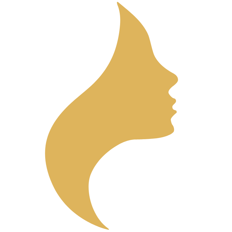 Silhueta de um rosto de perfil de mulher com cabelo dourado, fundo preto.