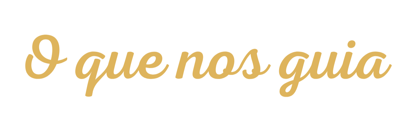 Texto em português dizendo "O que nos guia" em letra cursiva dourada sobre fundo preto.