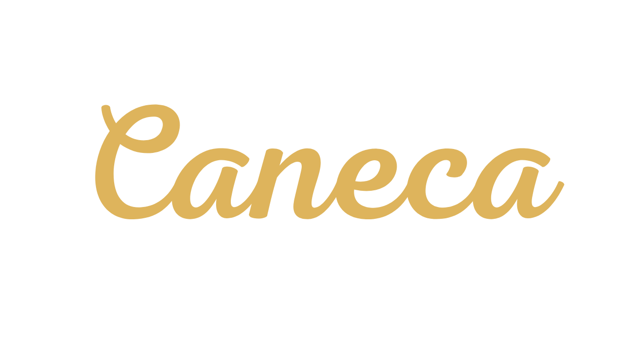 Texto em estilo script na cor dourada com fundo transparente que diz 'Caneca'.
