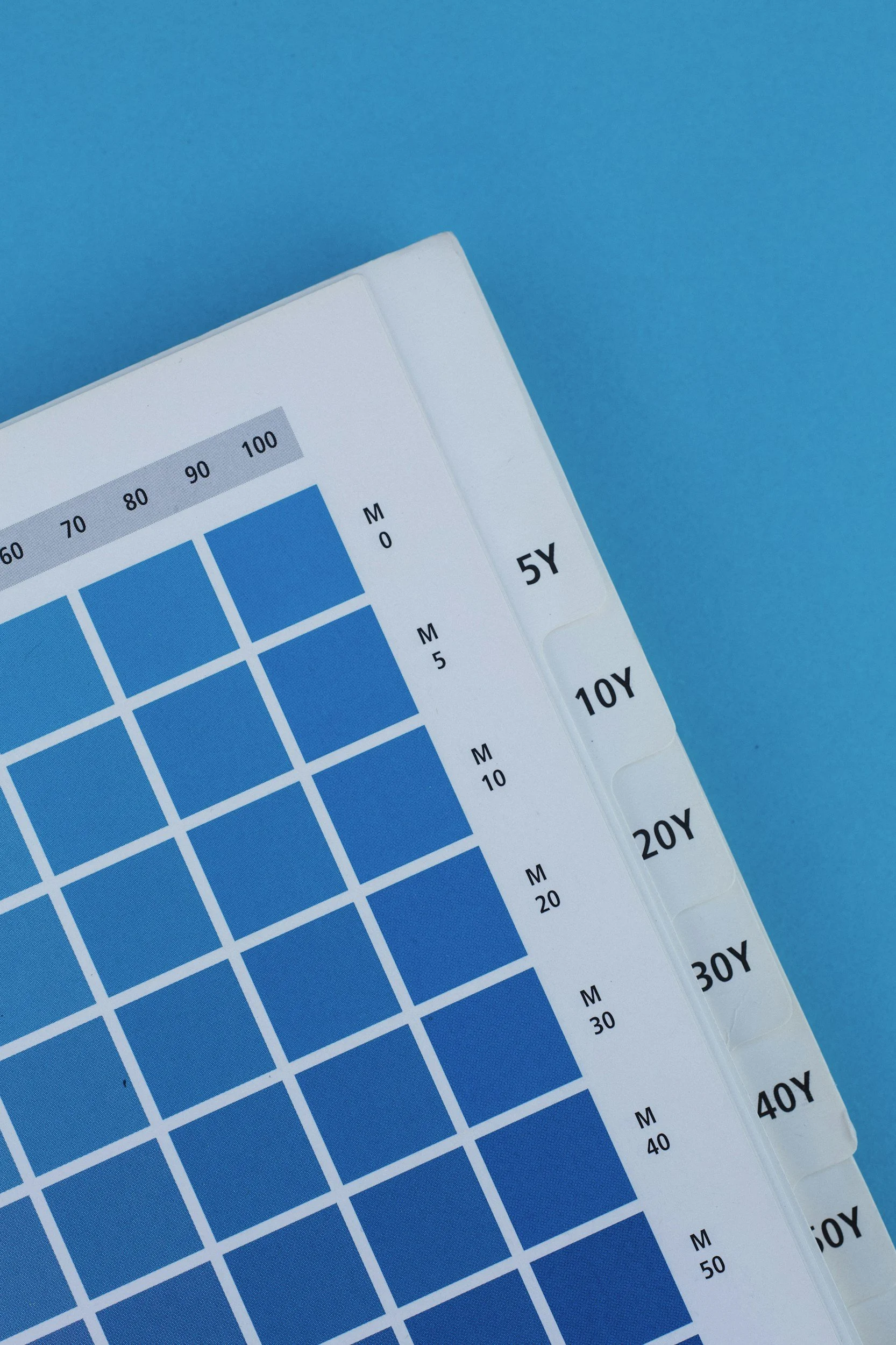 Close-up of a pregnancy test sheet indicating a positive result for different ages, with a blue background.