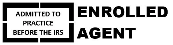 Text reading, 'Admitted to practice before the IRS' and 'Enrolled agent'