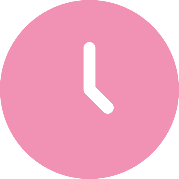 Pink clock with black hands showing the time as 4:00.