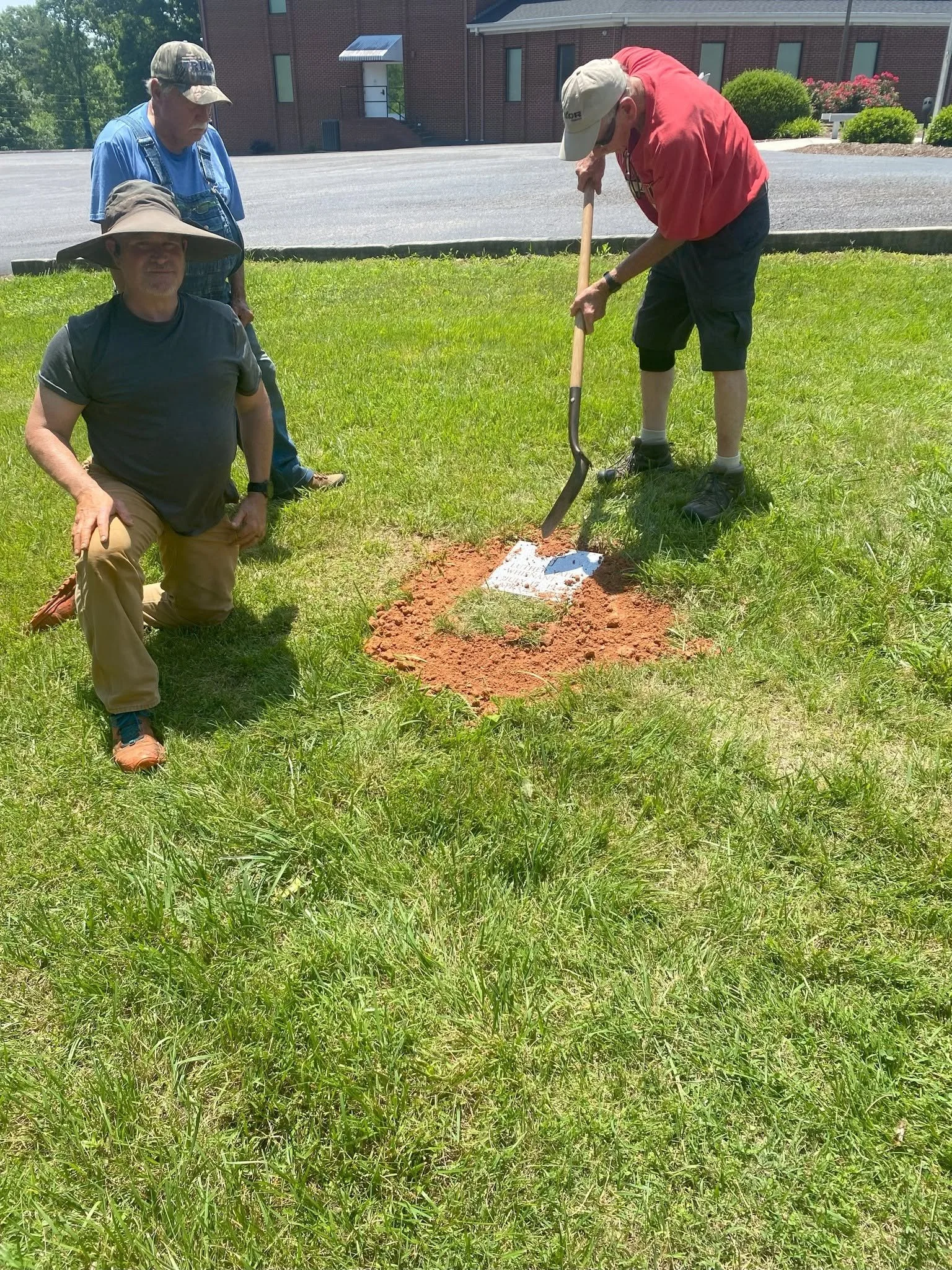 Gravestone marked and found using ground penetrating radar unit.