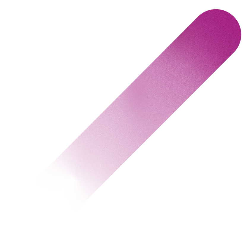 A purple to white gradient nail file with a rounded tip.