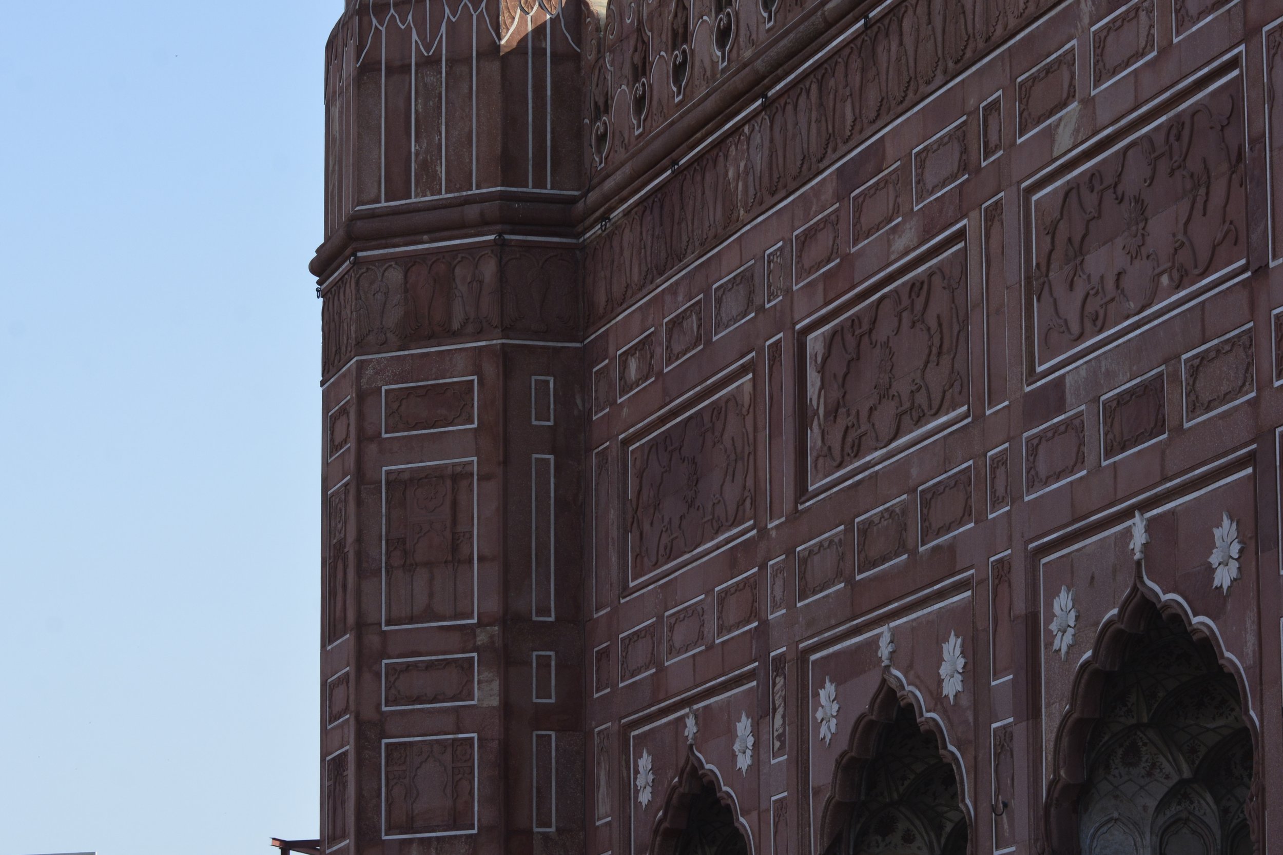 One of the minars of Badshahi Mosque, Lahore. External facade of one of the great Mughal architectures