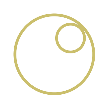 A minimalist line drawing of a circle with a smaller circle inside it in the top right.