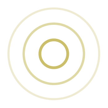 Target with three concentric circles in gold on black background.