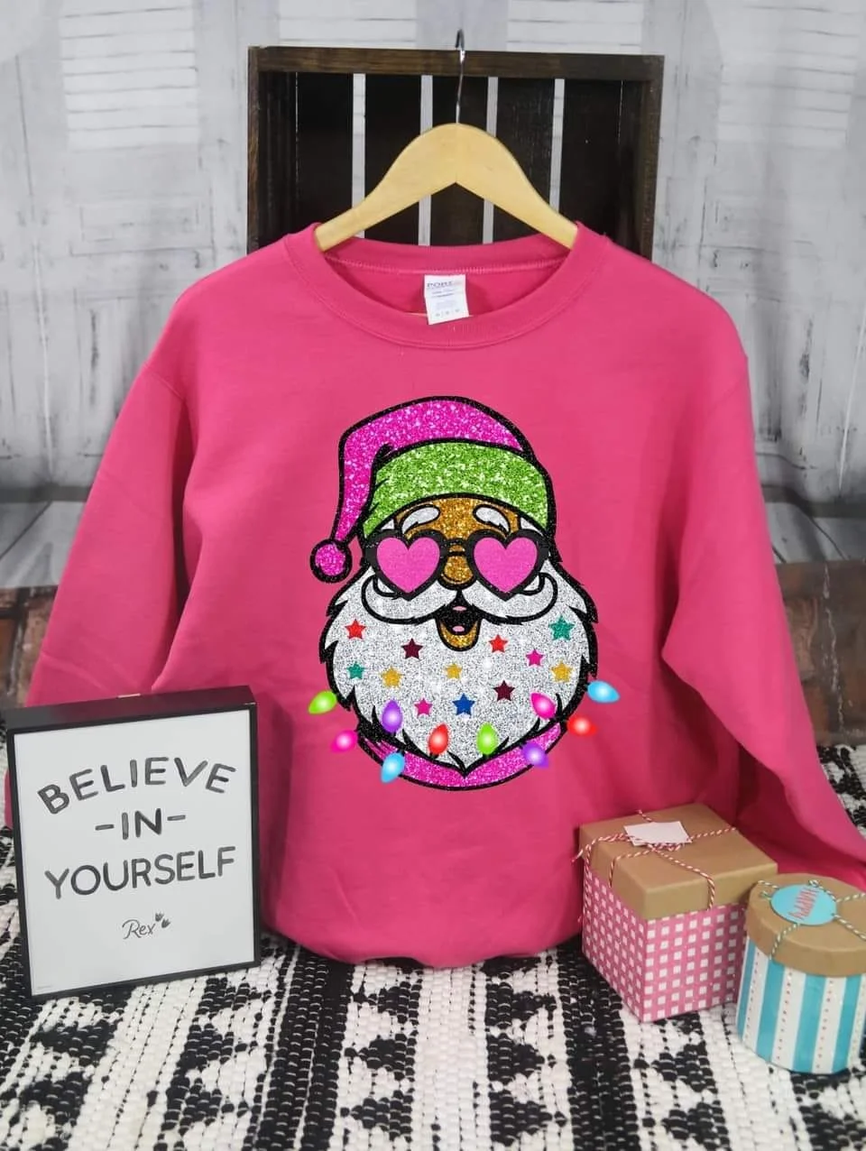 Glitter santa on pink sweatshirt.jpg