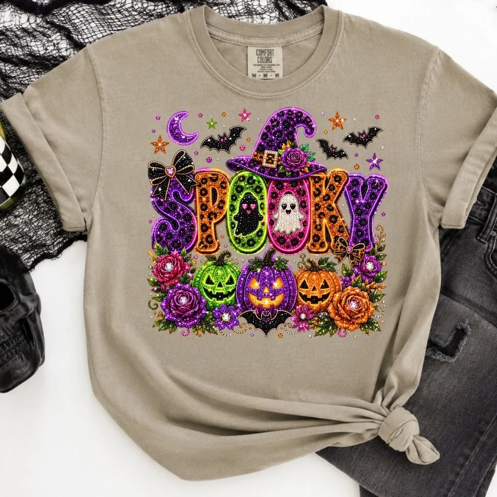 Spooky Halloween Faux Glitter, Rhinestone PNG Digital Download Design