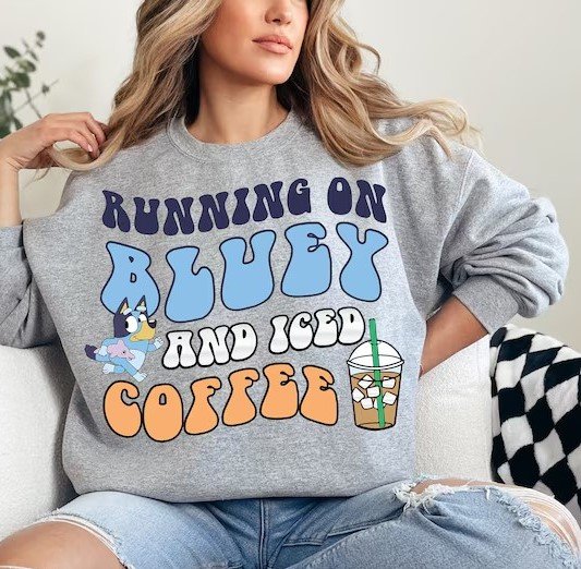 Running on Bluey and Iced Coffee PNG digital download design