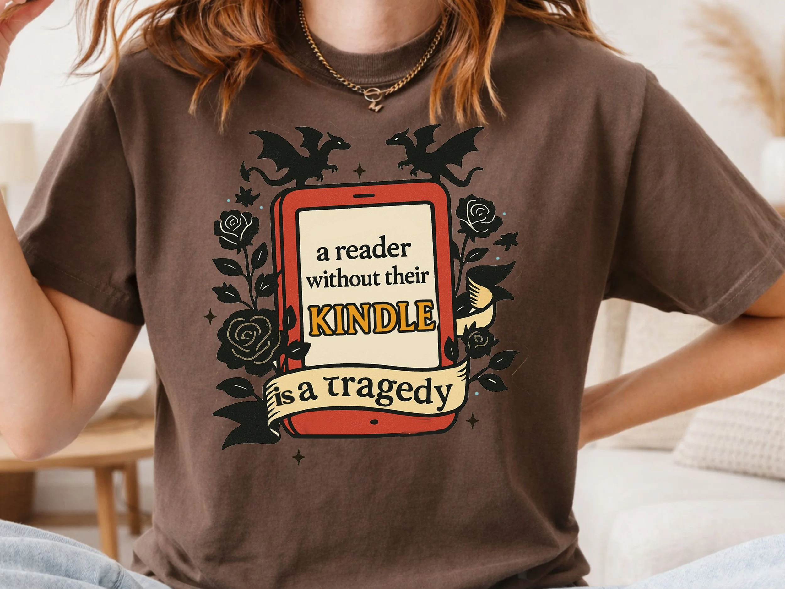A reader without their kindle is a tragedy PNG Digital Download Design