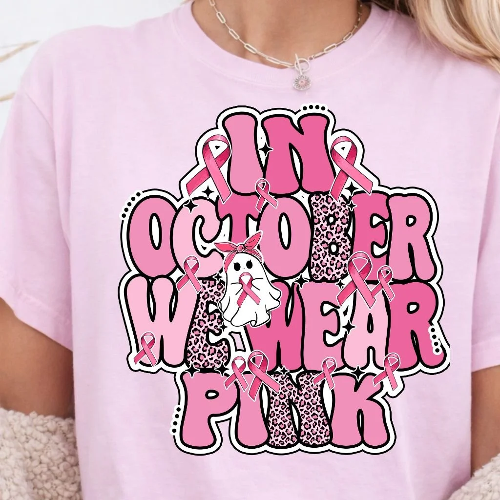 In October we wear pink Breast Cancer PNG Digital Download Design