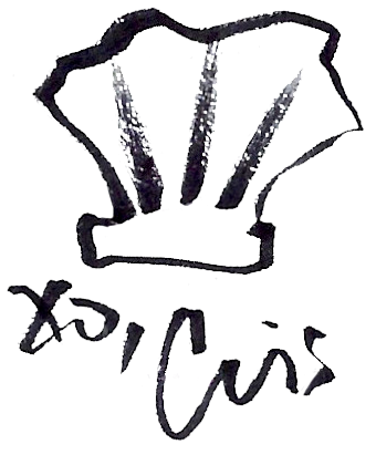 ARTIST SIGNATURE WITH HAND SKETCHED SEASHELL THAT SAYS "XO, CRIS"