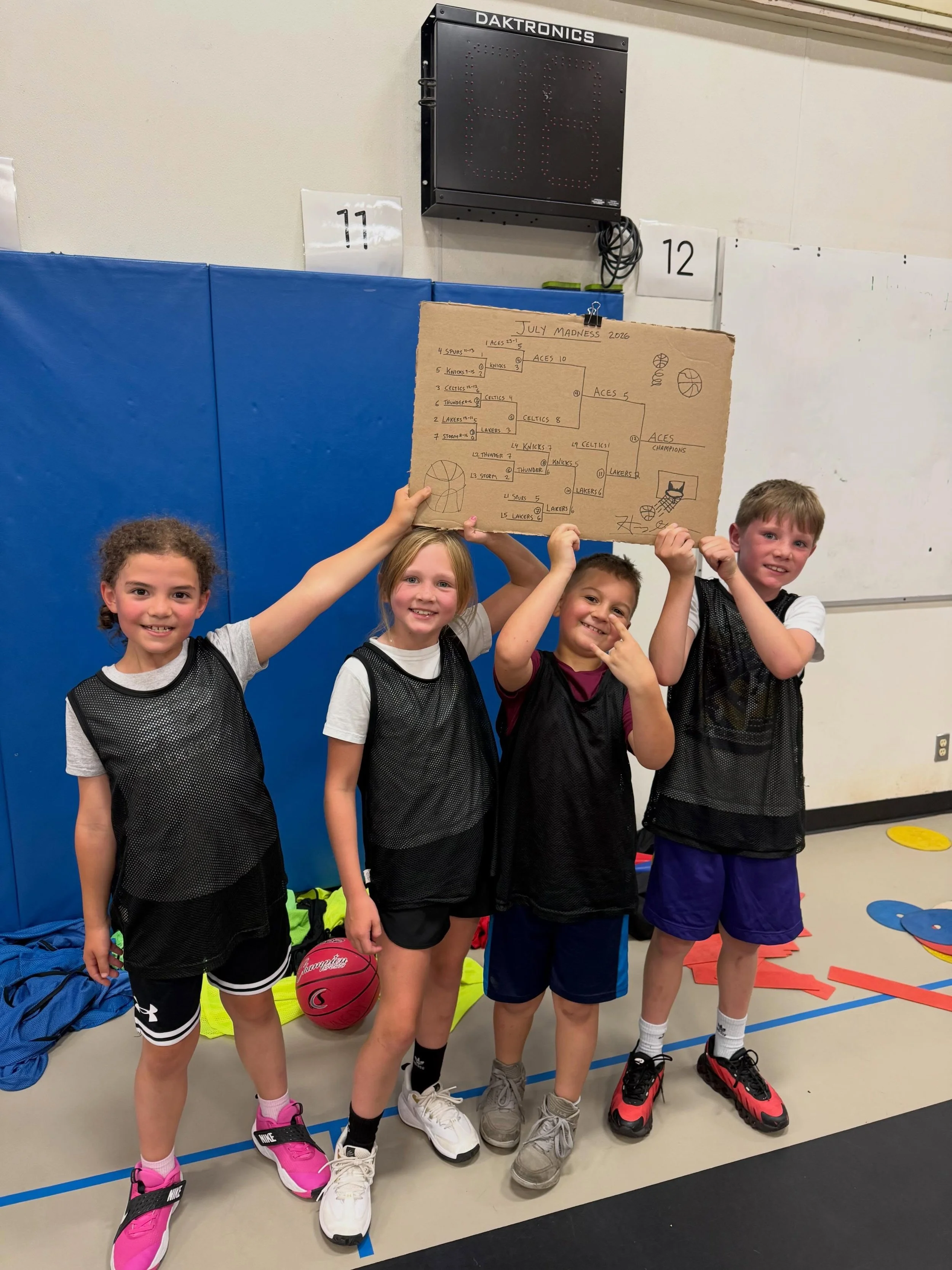 Congrats to the Aces. 2026 July Madness champs for Poulsbo, 7-9 year olds. Another fantastic group of children this week for basketball camp!