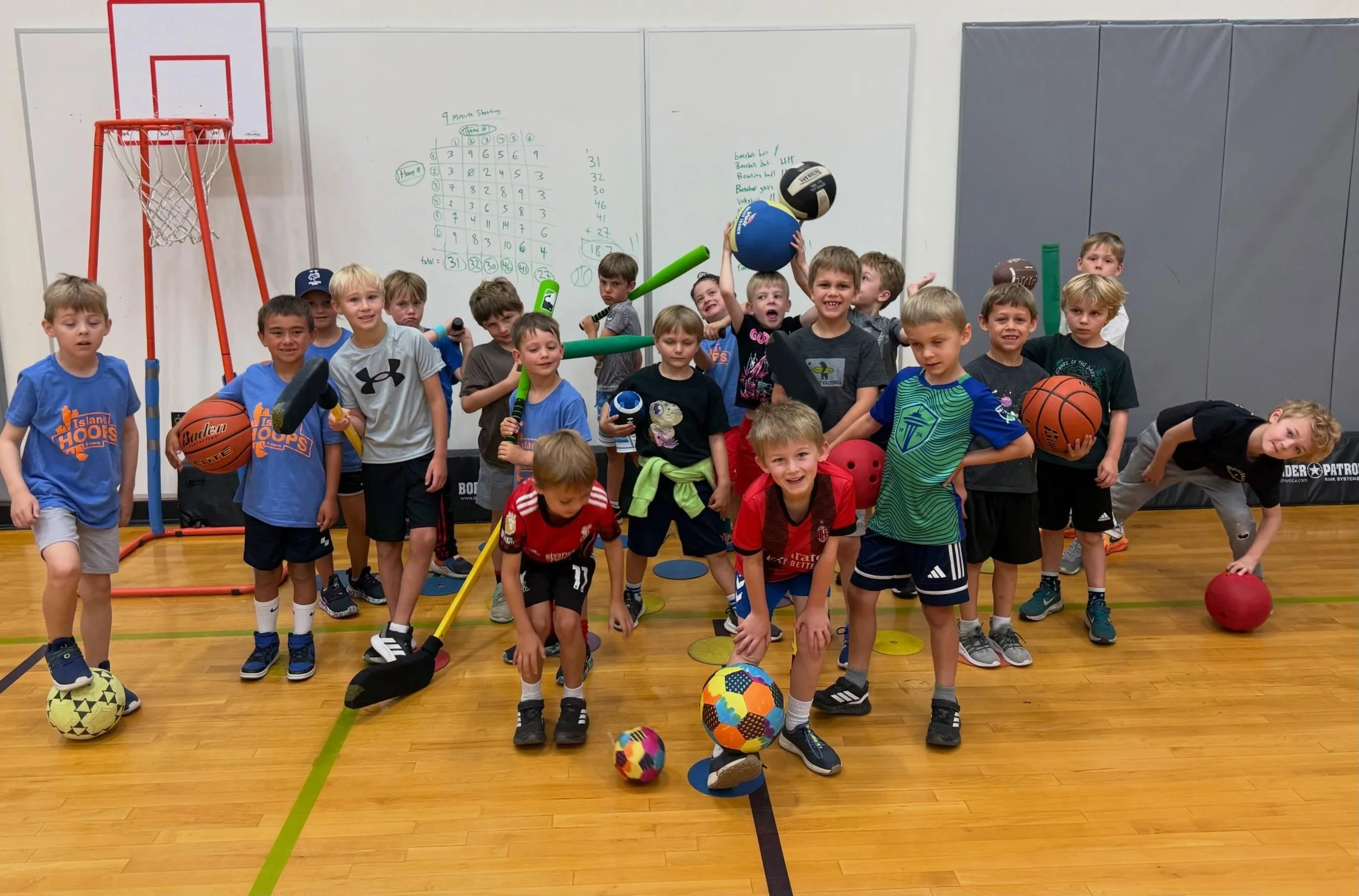 A great group of 6-7 year olds this week for Sports Camp. They competed hard at basketball, baseball, tennis, soccer, football, hockey, pickleball, volleyball, and other sports!