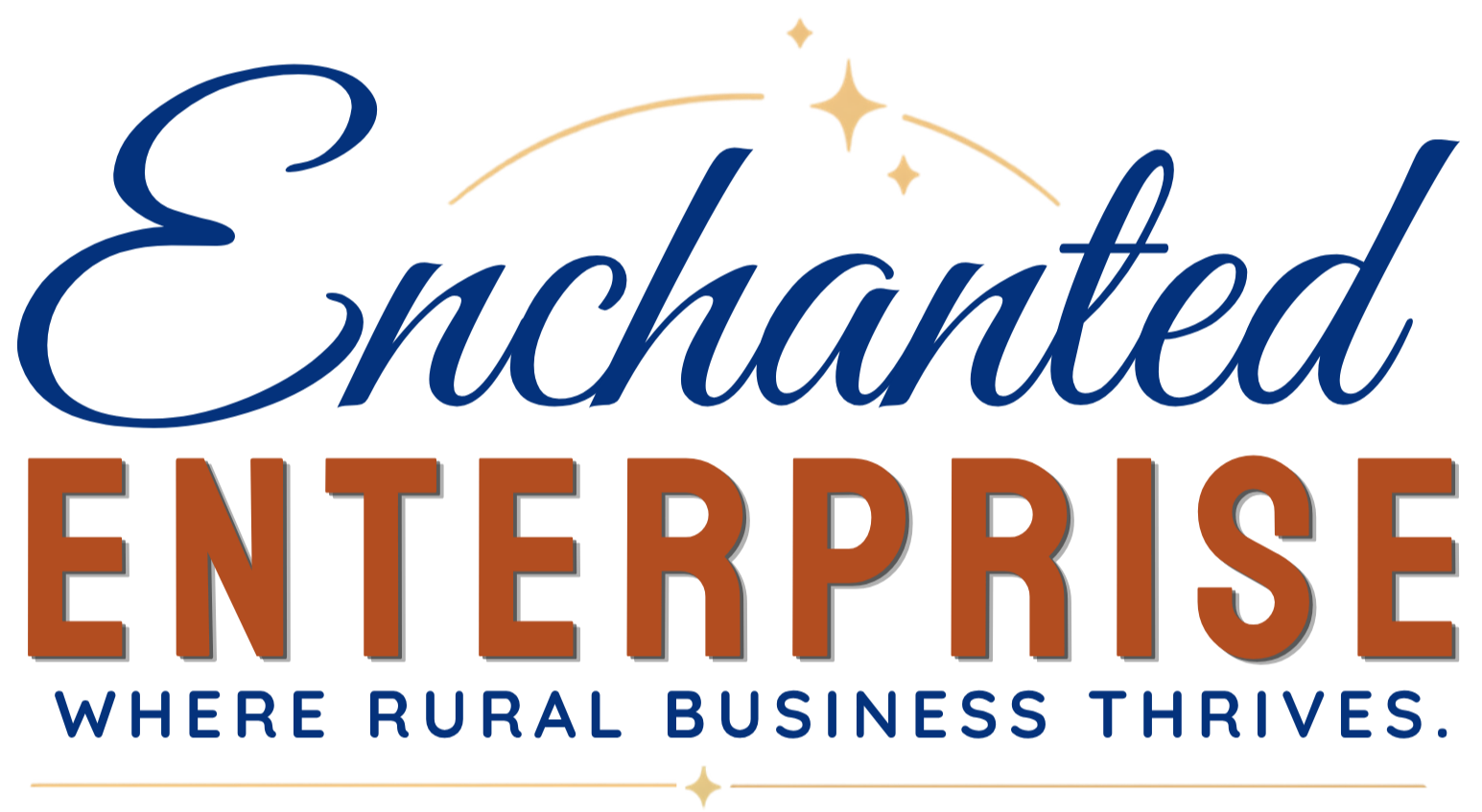 Logo for Enchanted Enterprise featuring a moon and stars with the slogan 'Where Rural Business Thrives'.