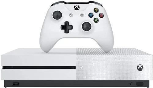 White Xbox Series X gaming console with a matching white controller.
