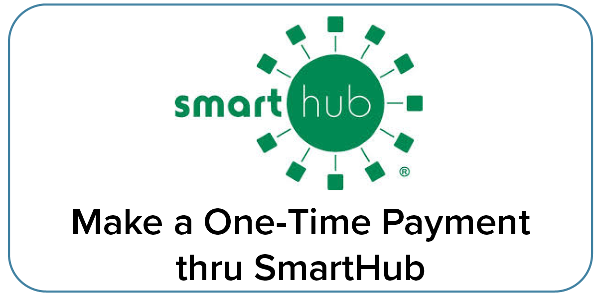 SmartHub logo with a circular design and small squares surrounding it, with text "Make a One-Time Payment thru SmartHub" underneath.