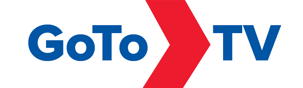 Logo for GoToTV with blue text and a red arrow pointing right.