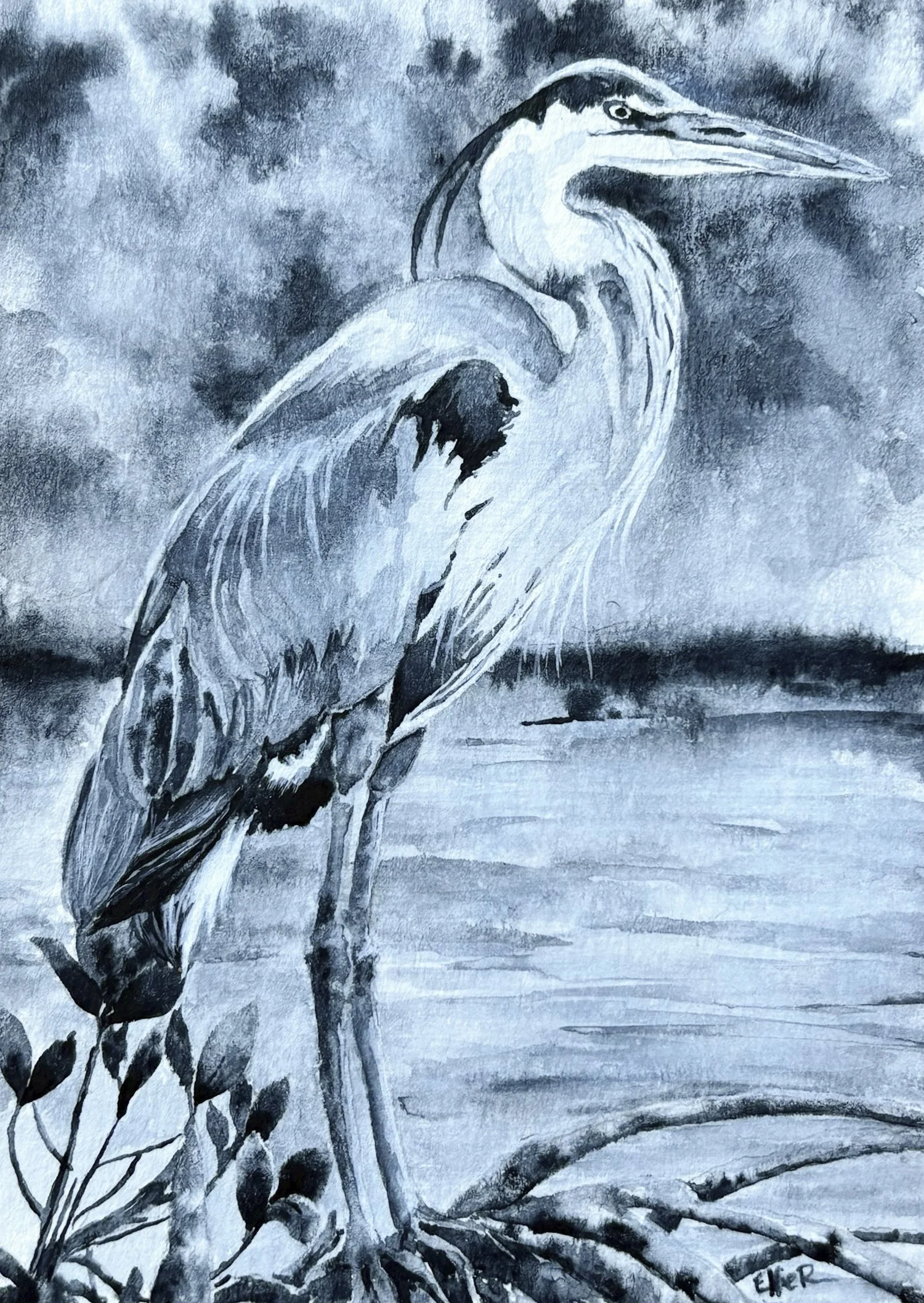 Blue Watcher - Acrylic Ink - 5x7.jpg