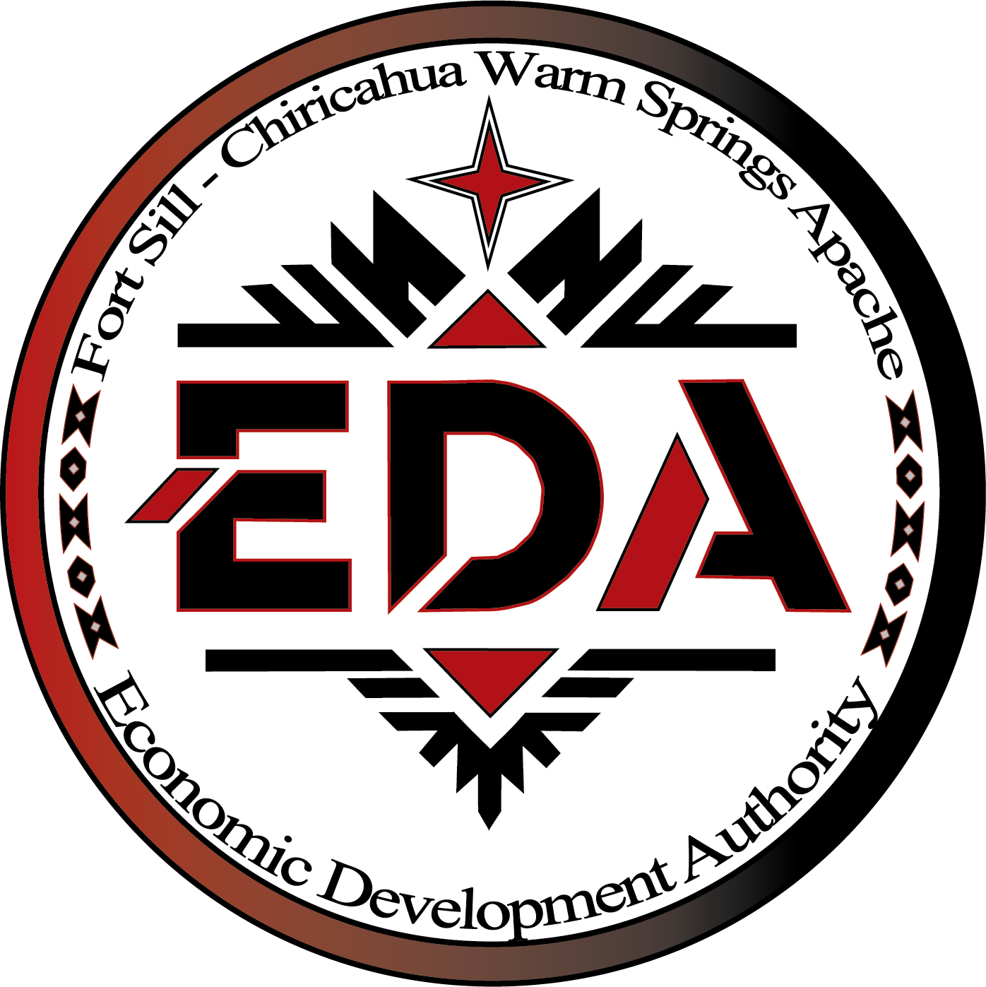 A circular logo with a red, black, and white color scheme. It includes the text 'Economic Development Authority' around the outer edge, and 'EDA' in large letters in the center with stylized design elements surrounding it.