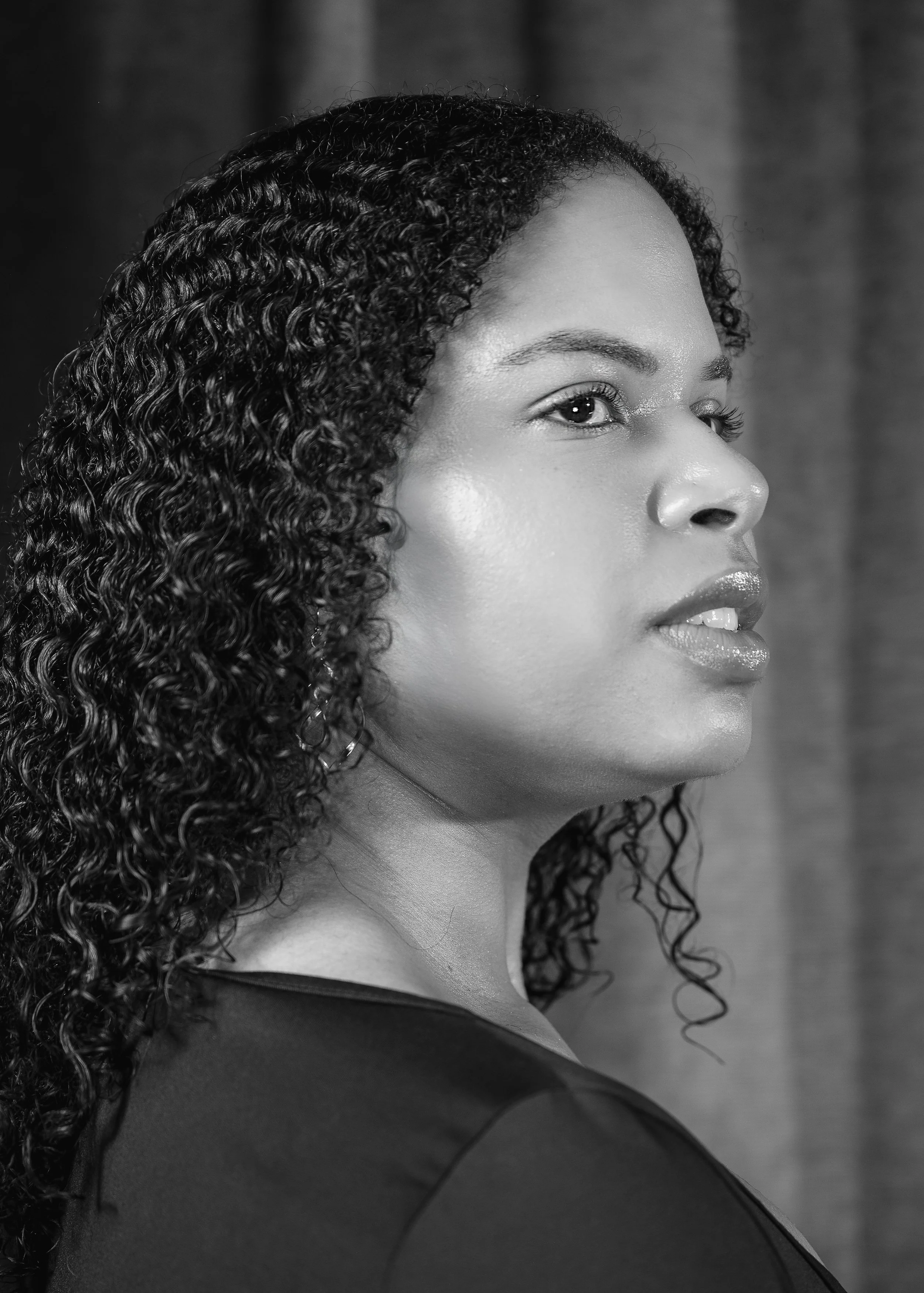 Actress Deanna Rowland black and white alt headshot