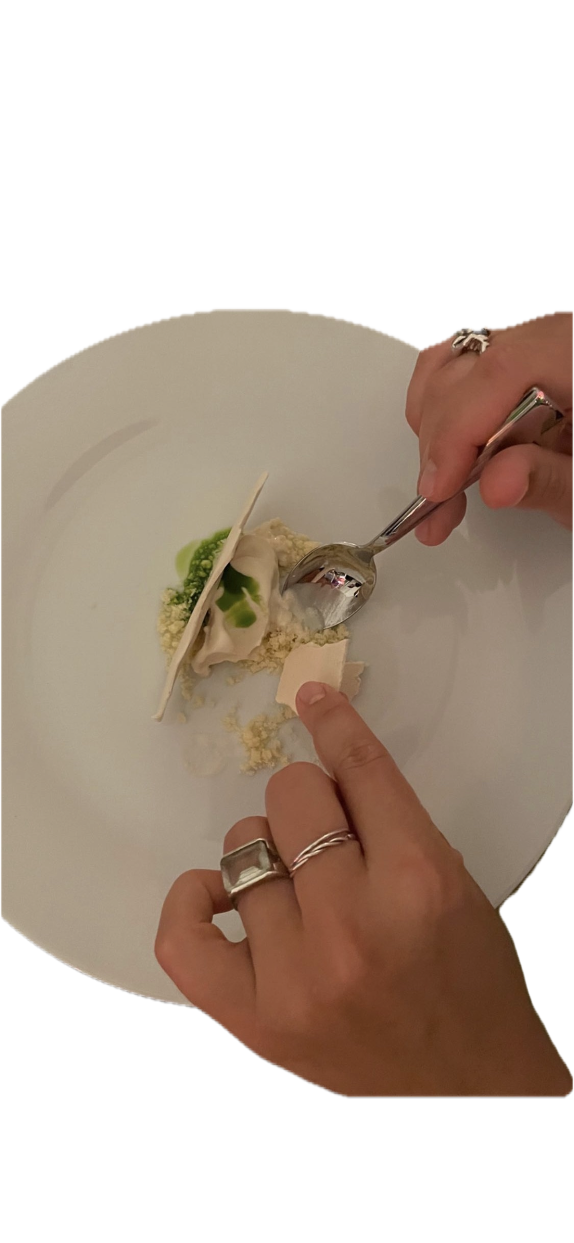 Dessert mit weißer Schokolade und grünem Topping