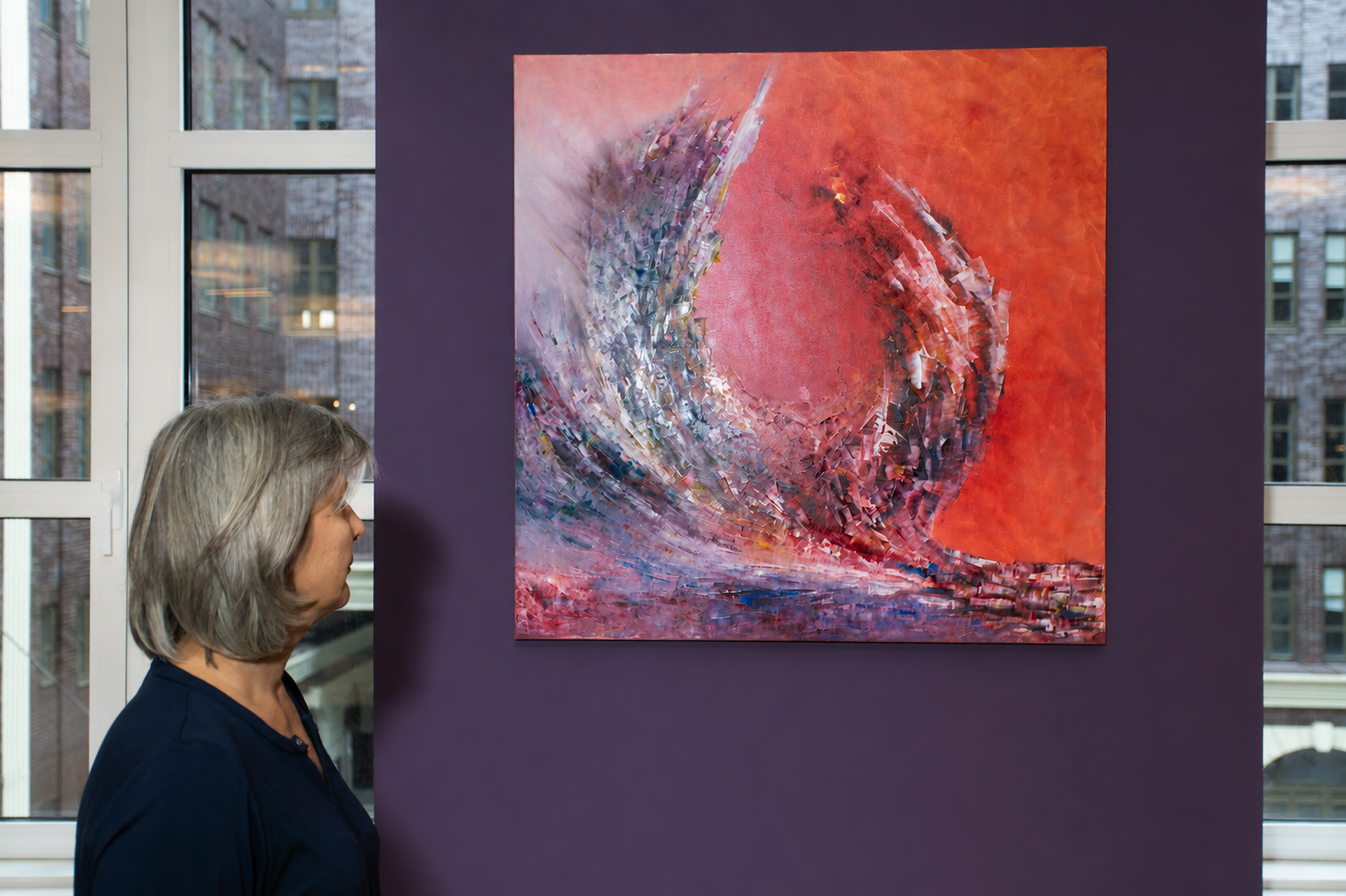 Original oil painting by Veronika Kyrychenko displayed in a contemporary gallery exhibition.