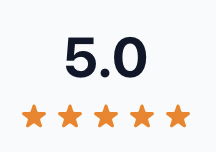 Bewertung mit 5,0 Sternen, fünf goldene Sterne.