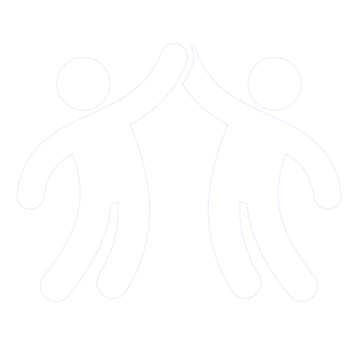 Two white stylized human figures giving each other a high five against a purple background with radiating lines.
