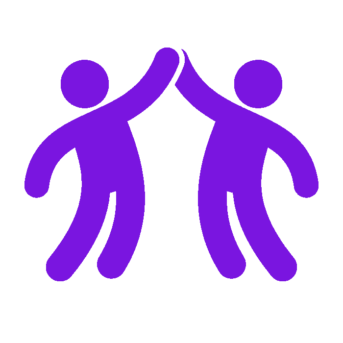 Two purple stick figures high-fiving each other.