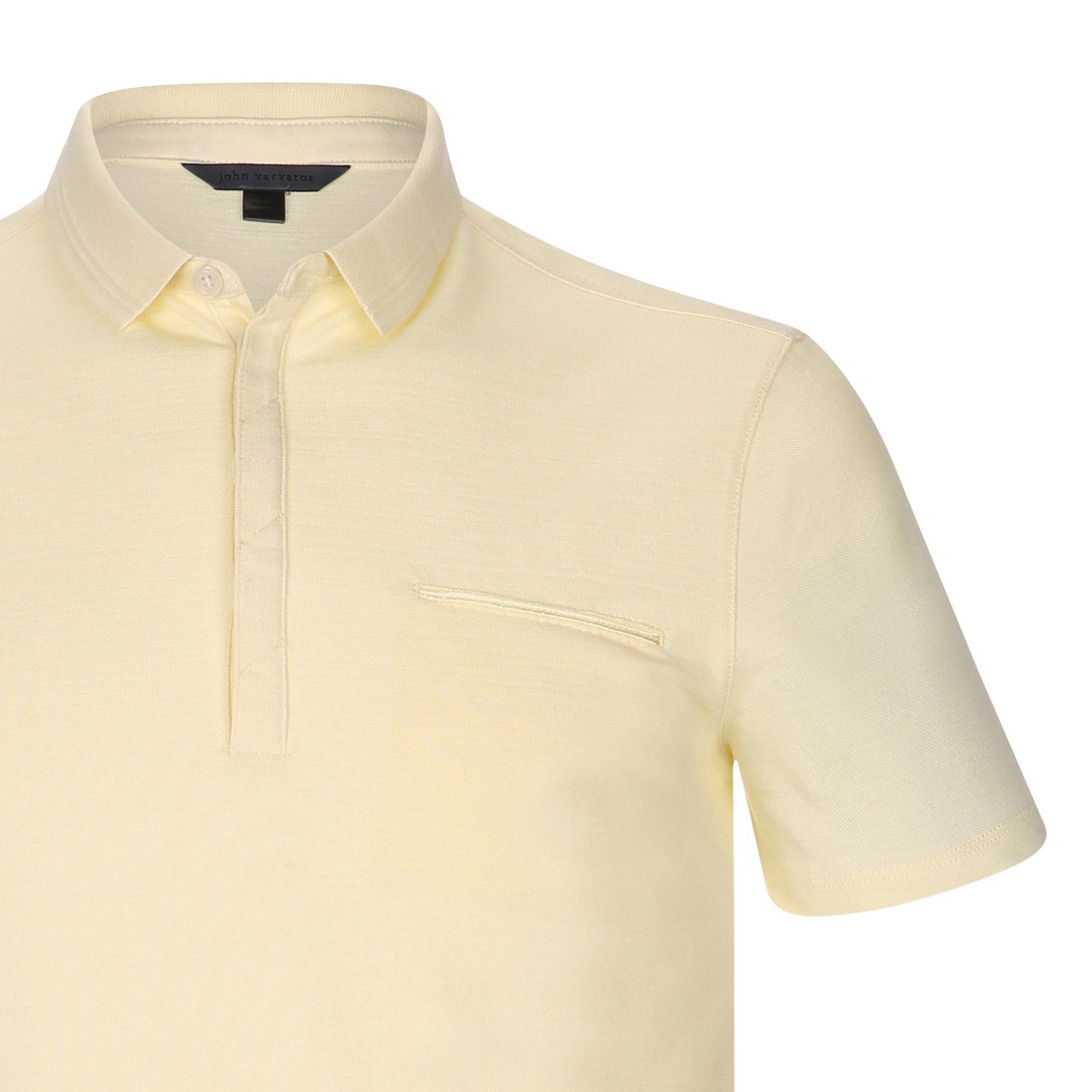 A pale yellow long-sleeve shirt with a button-down collar and a chest pocket, displayed against a white background.