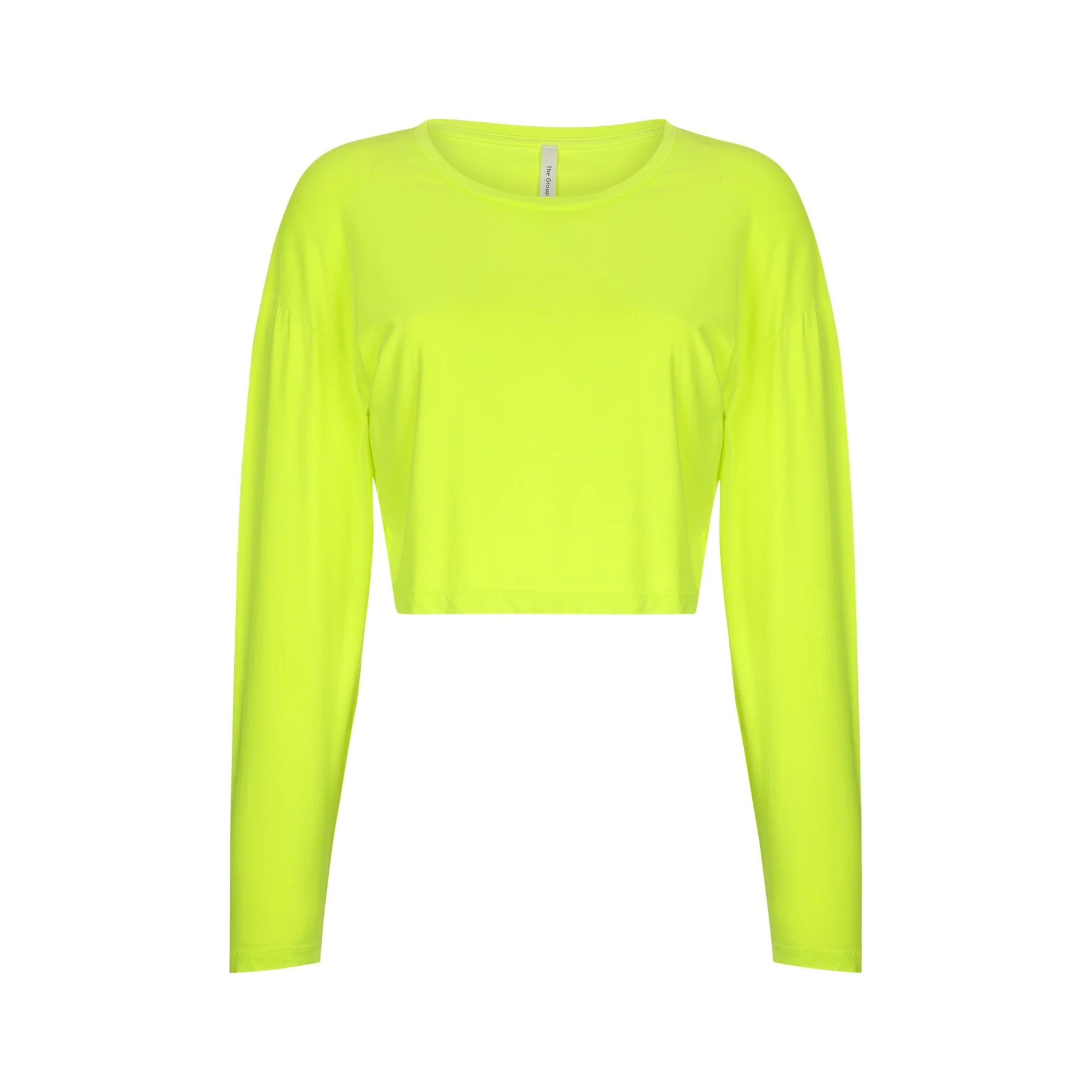 Bright yellow long-sleeve shirt and matching yellow pants on a white background.