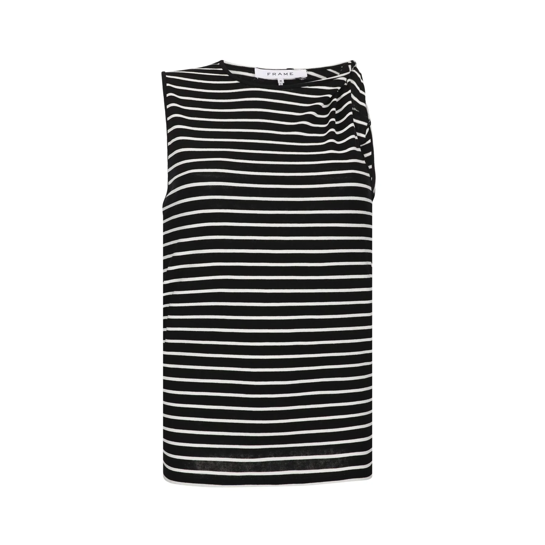 Black and white striped shirt laid flat against a white background.