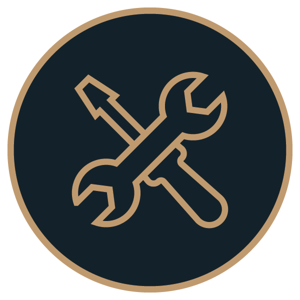 Icon of crossed tools, wrench and screwdriver