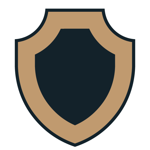 A shield emblem with a dark center and a beige outer border.
