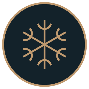Line drawing of a snowflake inside a circular border