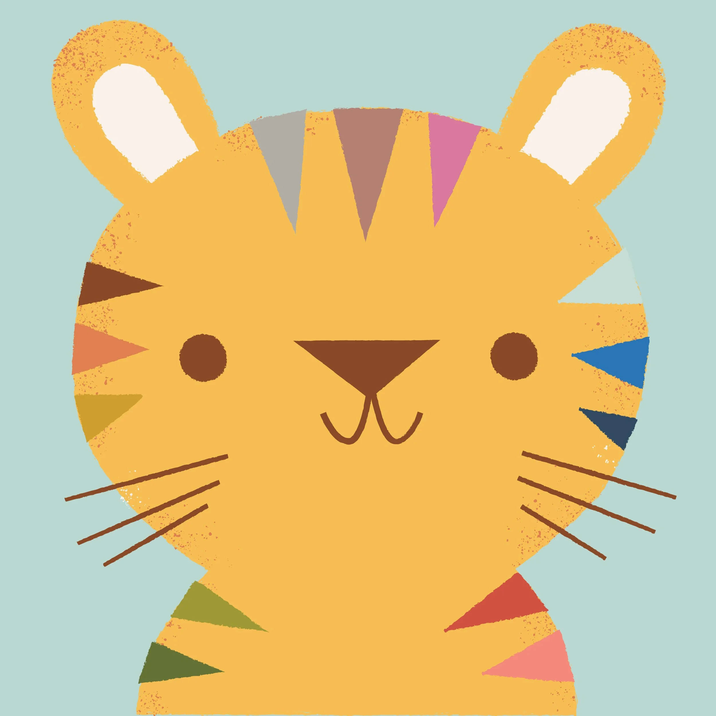 Illustration of a tiger with colorful stripes