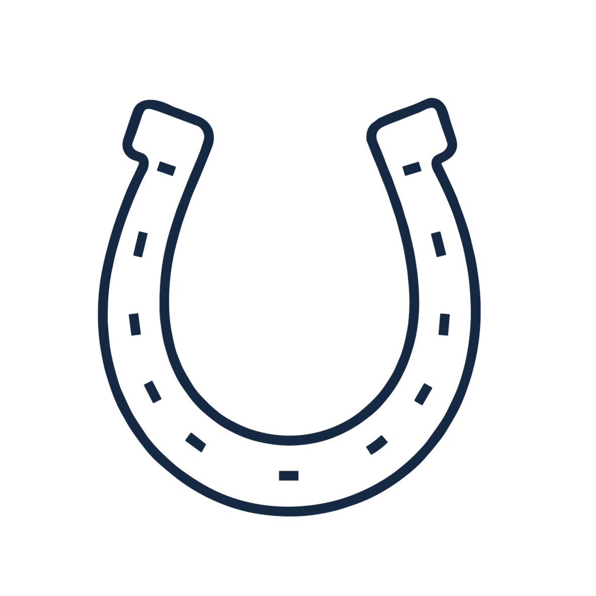 Illustration of a horseshoe, black outline with dashed lines, no background.
