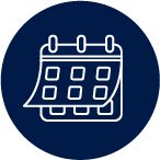 Calendar icon on a dark blue circular background