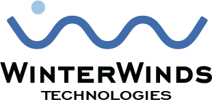 Logo for Winterwinds with a stylized snowflake and wavy lines.